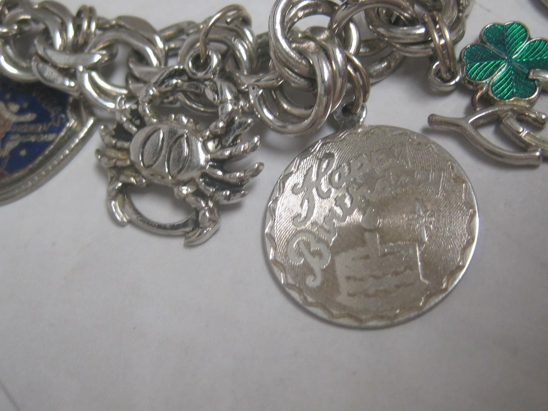 Vintage Monet Silvertone Charm Bracelet with 10 Sterling Silver Charms - 3