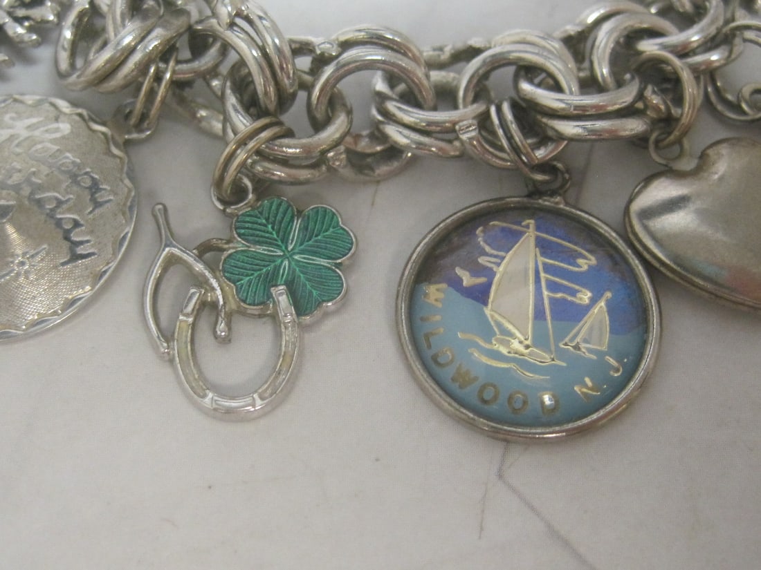 Vintage Monet Silvertone Charm Bracelet with 10 Sterling Silver Charms - 4