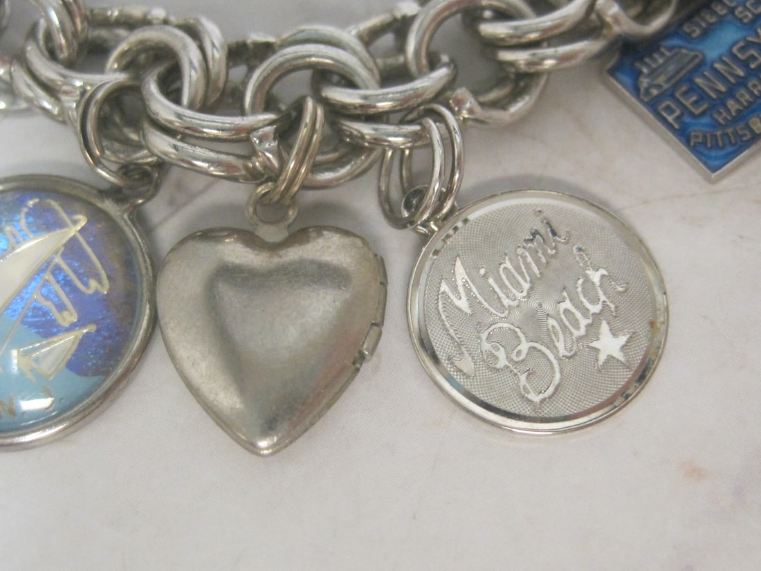 Vintage Monet Silvertone Charm Bracelet with 10 Sterling Silver Charms - 5