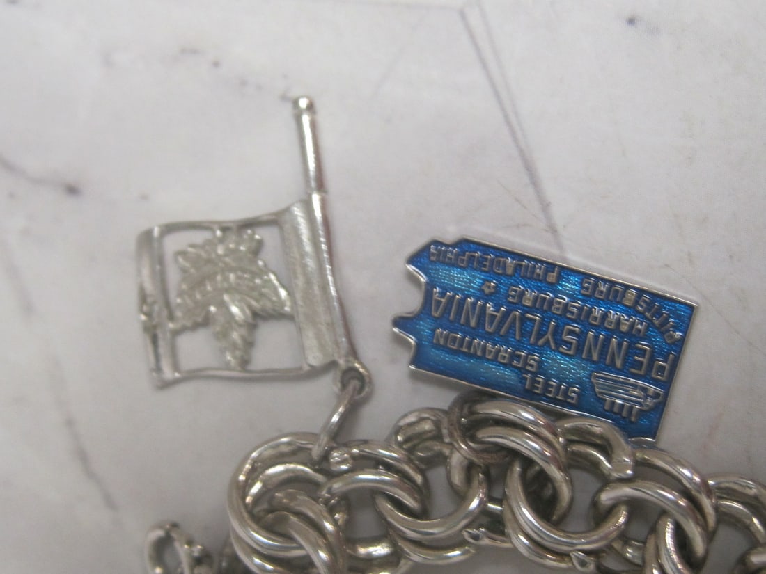 Vintage Monet Silvertone Charm Bracelet with 10 Sterling Silver Charms - 6