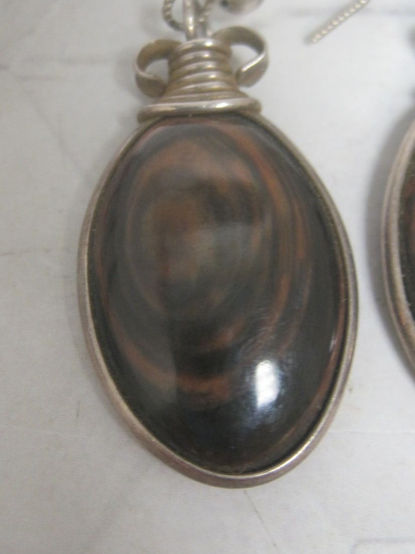 Sterling Silver Artisan-Crafted Earrings with Brown Stones - 2