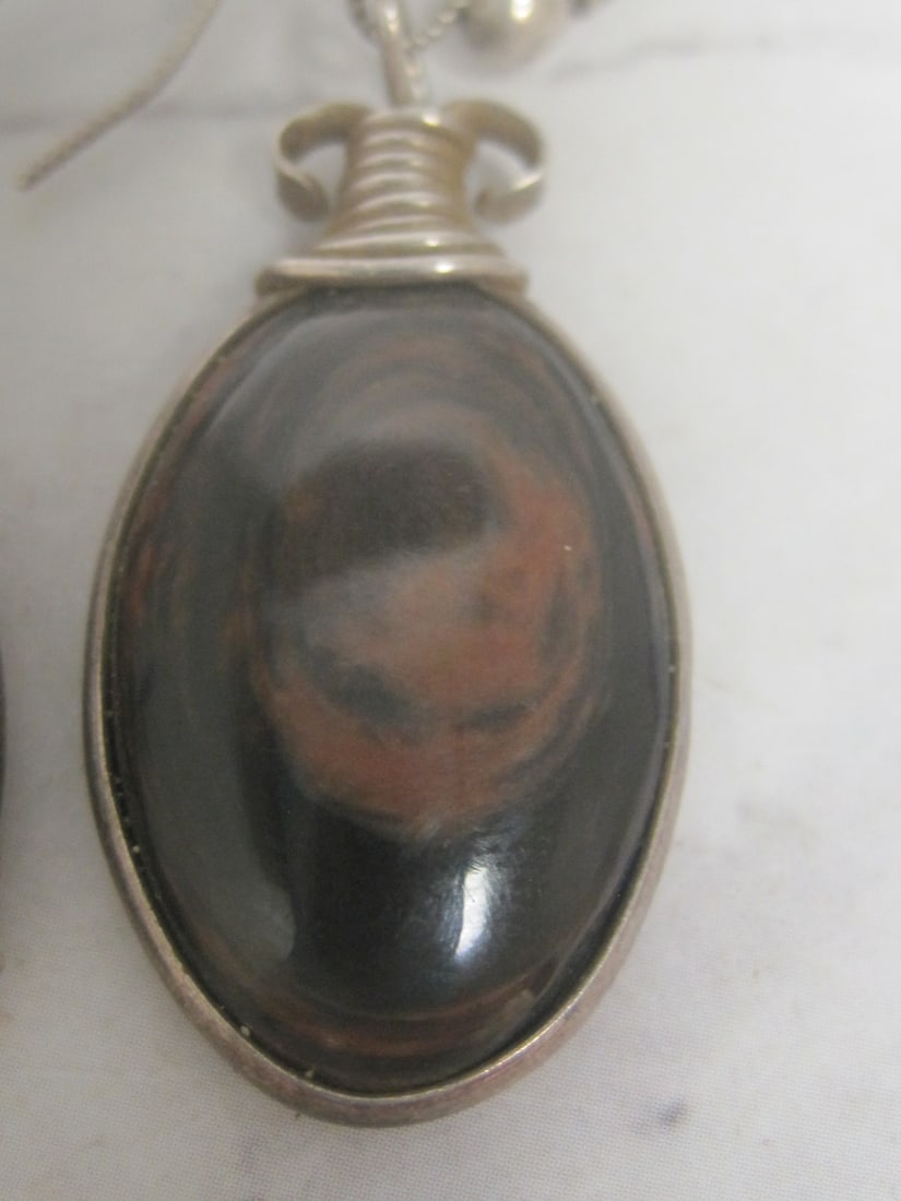 Sterling Silver Artisan-Crafted Earrings with Brown Stones - 3
