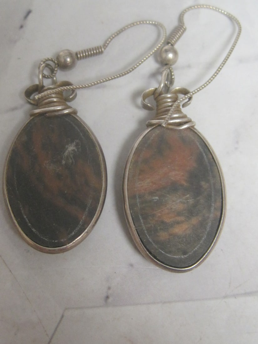 Sterling Silver Artisan-Crafted Earrings with Brown Stones - 4