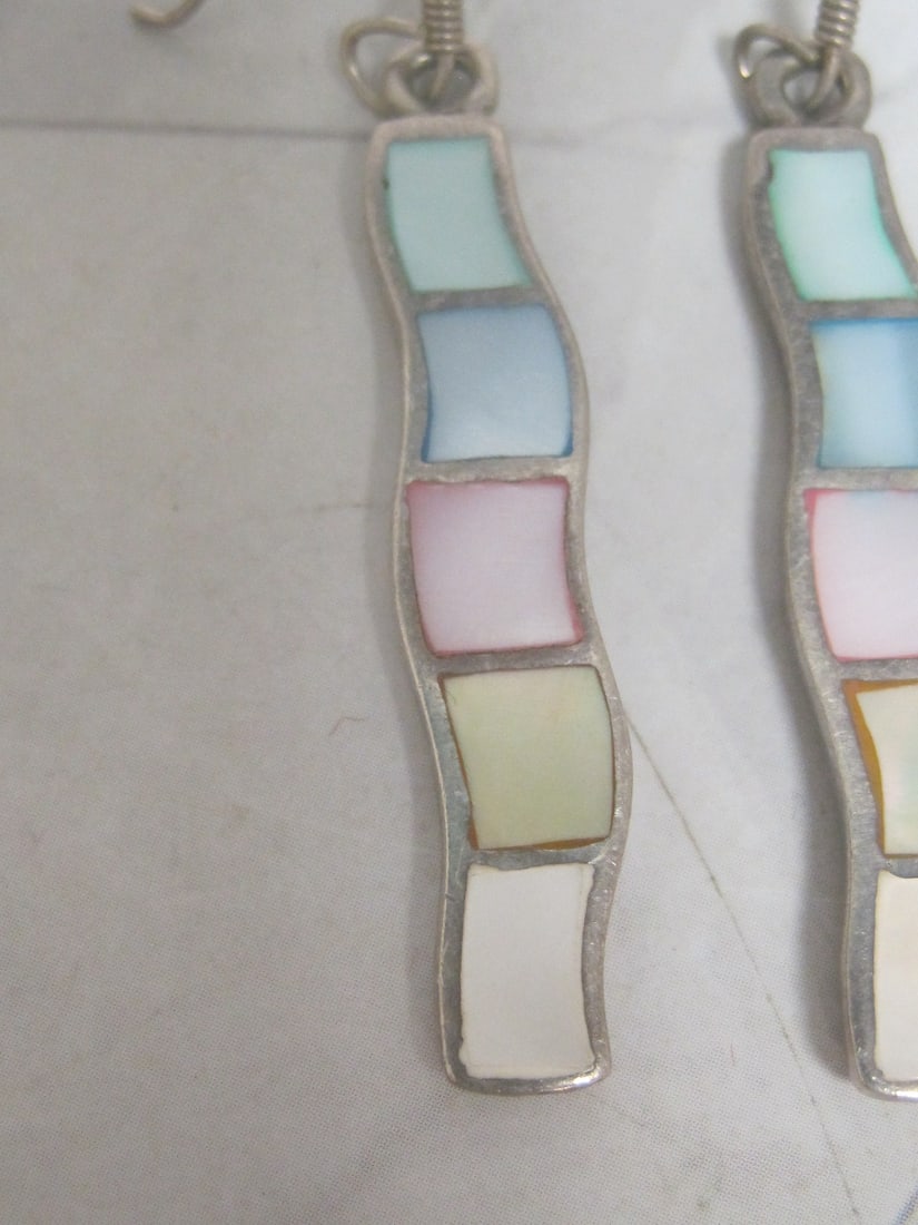 Sterling Silver Earrings with Multi-Color Mother of Pearl Inlay - 2