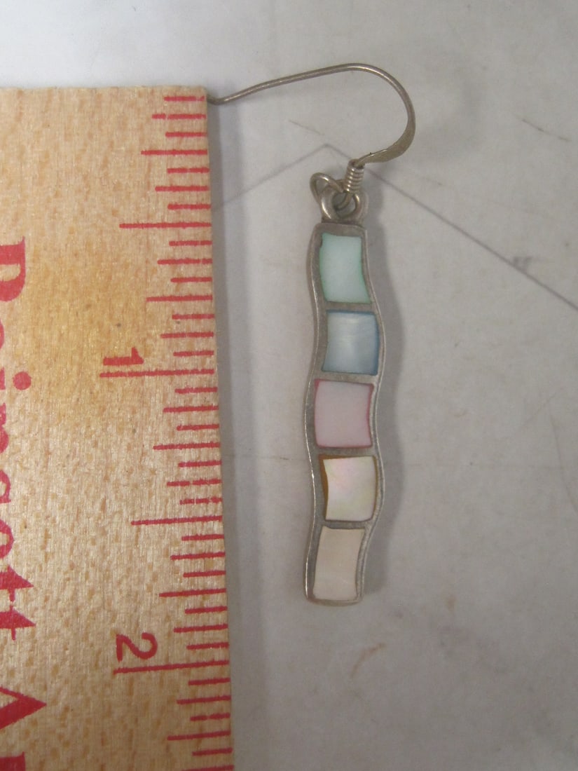 Sterling Silver Earrings with Multi-Color Mother of Pearl Inlay - 4