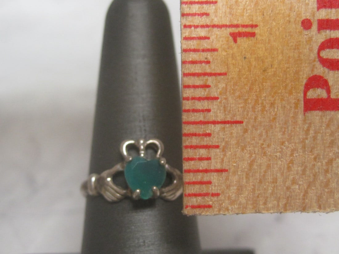 Sterling Silver Claddagh Ring with Green Heart Stone - 4