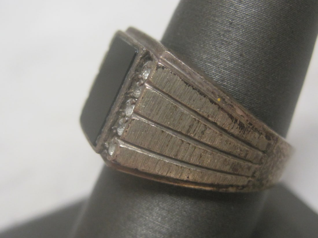 Sterling Silver Man's Onyx & CZ Ring - 2