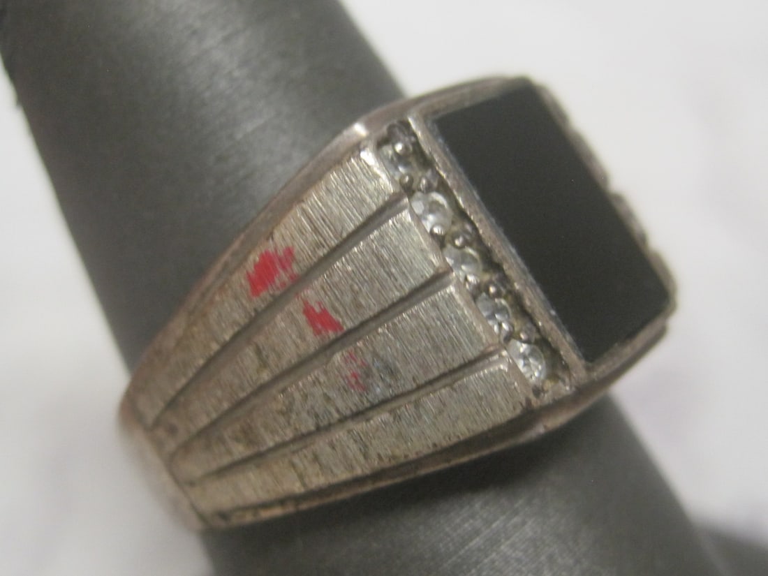 Sterling Silver Man's Onyx & CZ Ring - 3