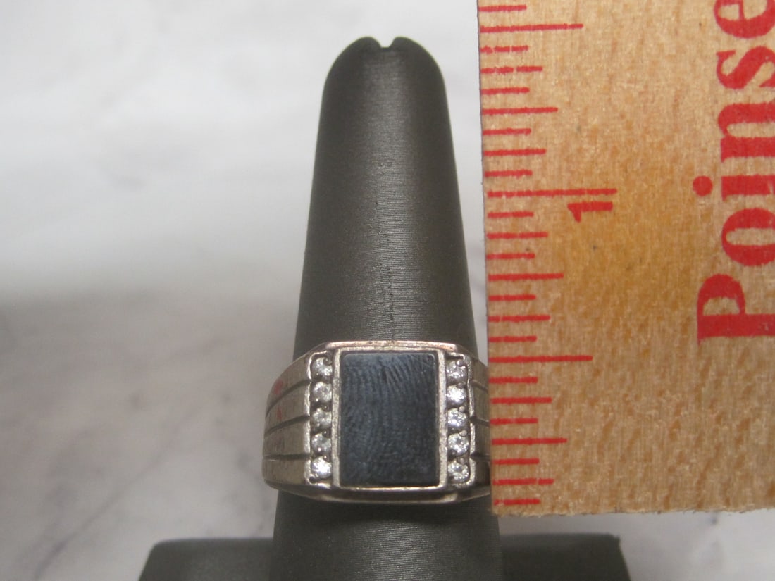 Sterling Silver Man's Onyx & CZ Ring - 4