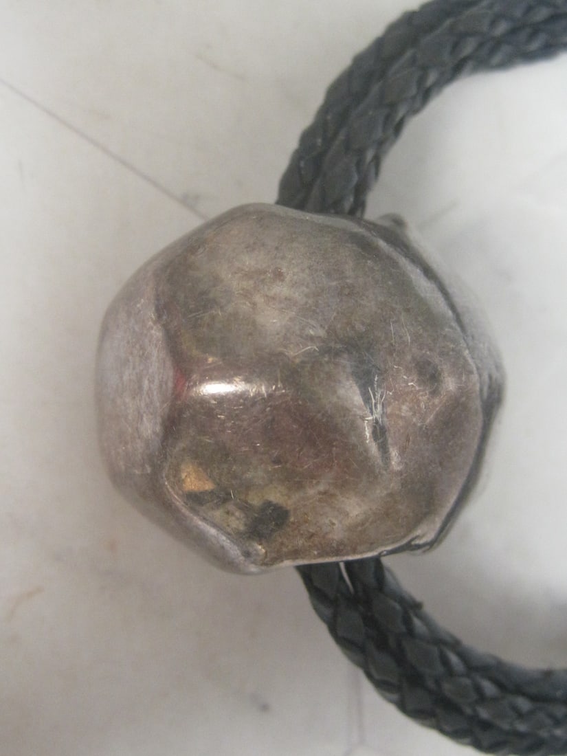 Multi-Braided Leather Necklace with Large Sterling Silver Ornamental Bead & Clasp - 2