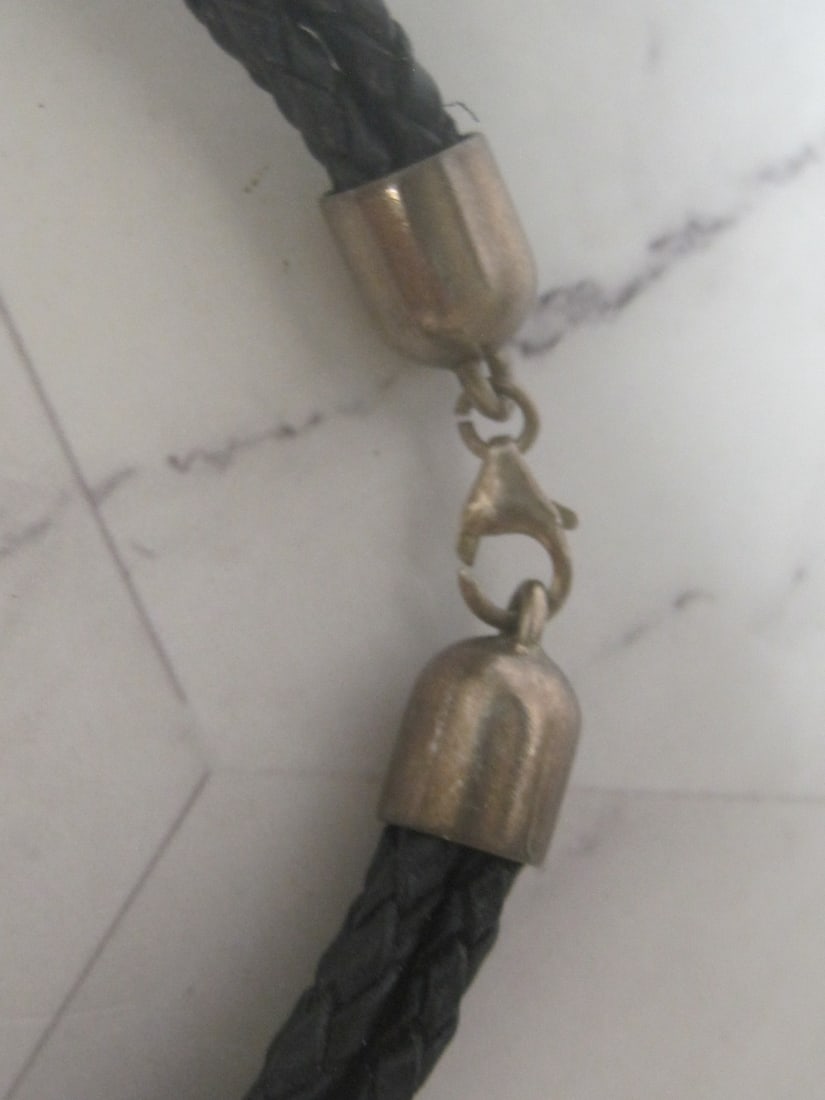 Multi-Braided Leather Necklace with Large Sterling Silver Ornamental Bead & Clasp - 3