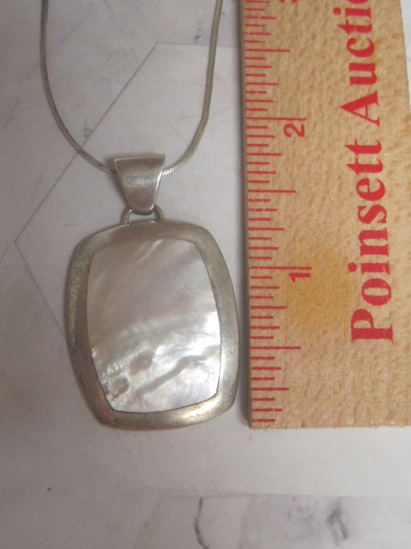 Sterling Silver Mother of Pearl Pendant on 18" Sterling Silver Chain - 6