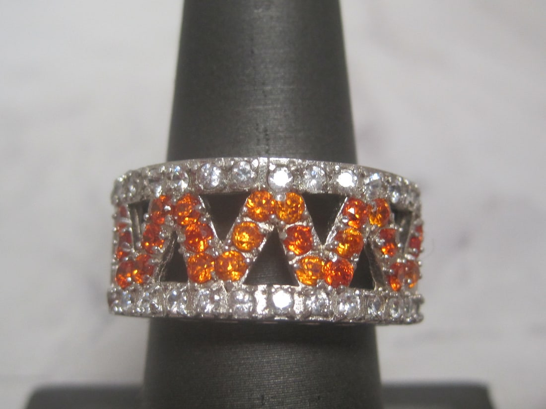 Sterling Silver Ring with CZ Chevron Pattern: Weighs 9 grams, Size 8