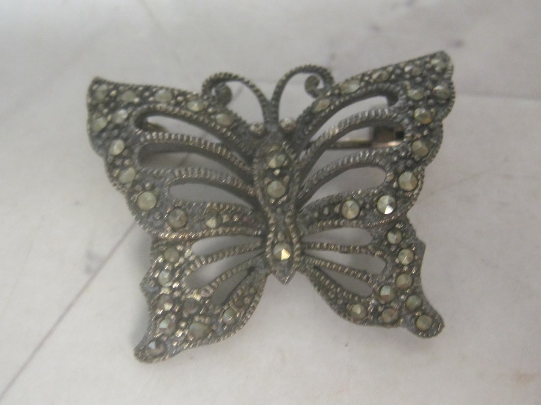 Sterling Silver Marcasite Butterfly Brooch: Weighs 5.6 grams