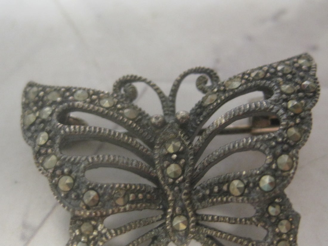 Sterling Silver Marcasite Butterfly Brooch - 2