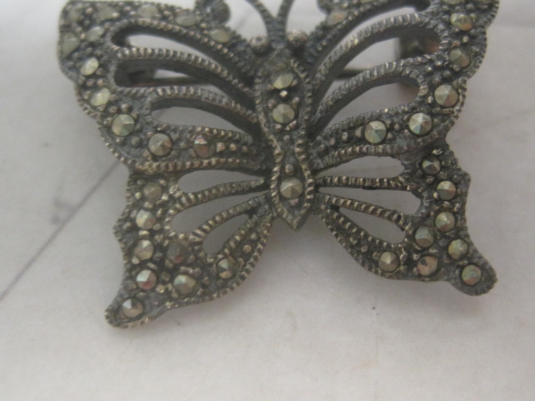 Sterling Silver Marcasite Butterfly Brooch - 3