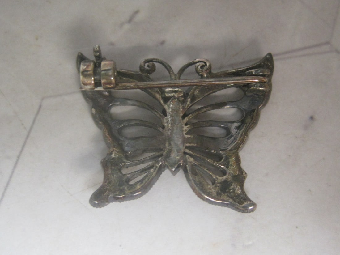 Sterling Silver Marcasite Butterfly Brooch - 4