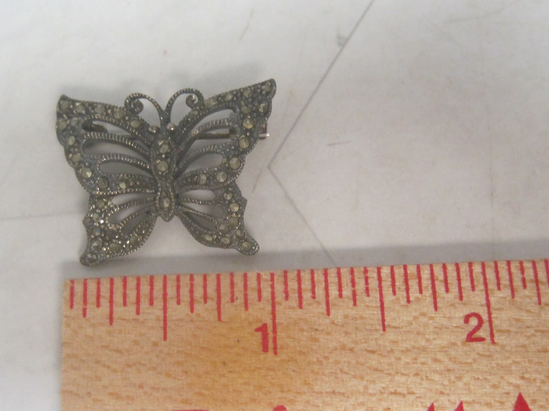Sterling Silver Marcasite Butterfly Brooch - 5