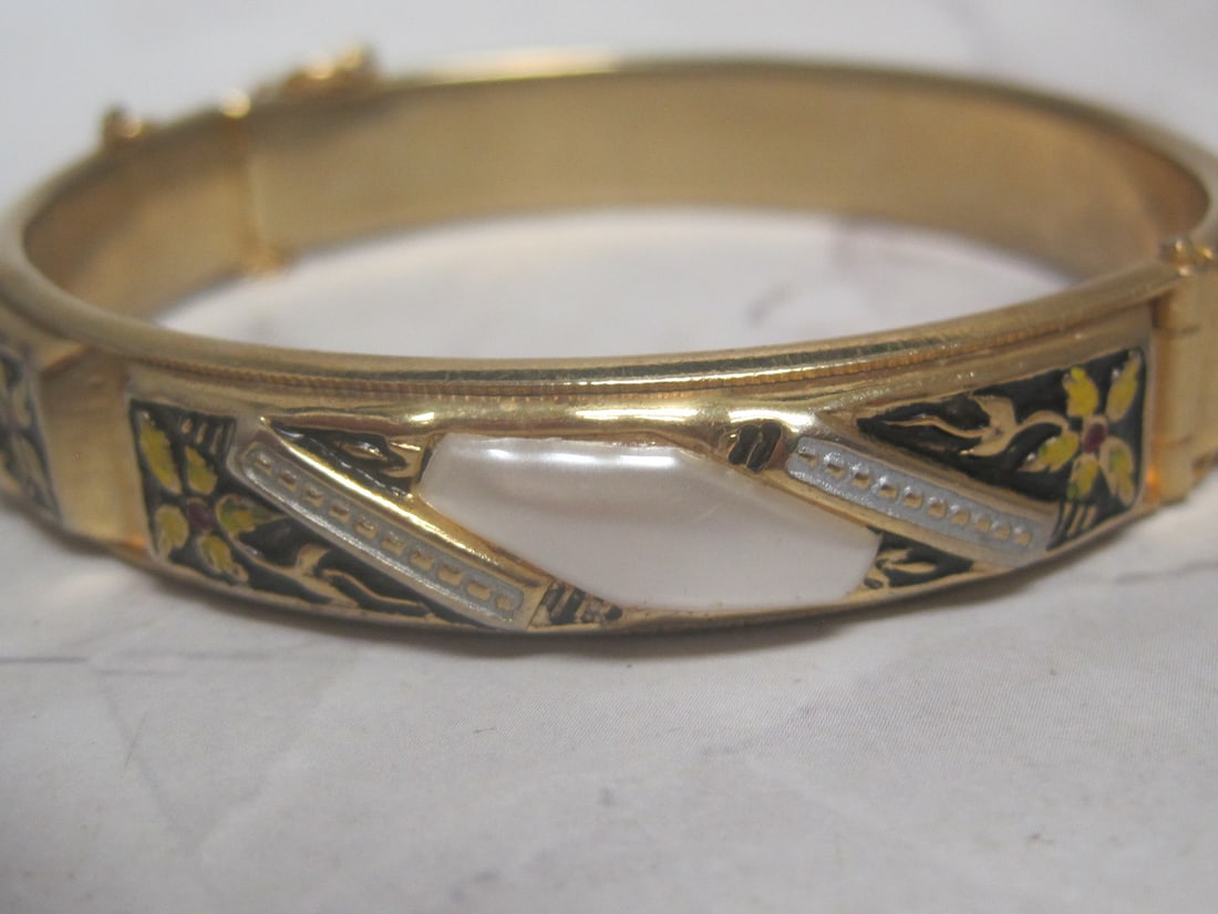 1/20 12k Gold-Filled Bangle with Mother of Pearl & Enamel Detailing - 2