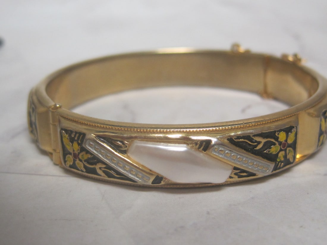 1/20 12k Gold-Filled Bangle with Mother of Pearl & Enamel Detailing - 3