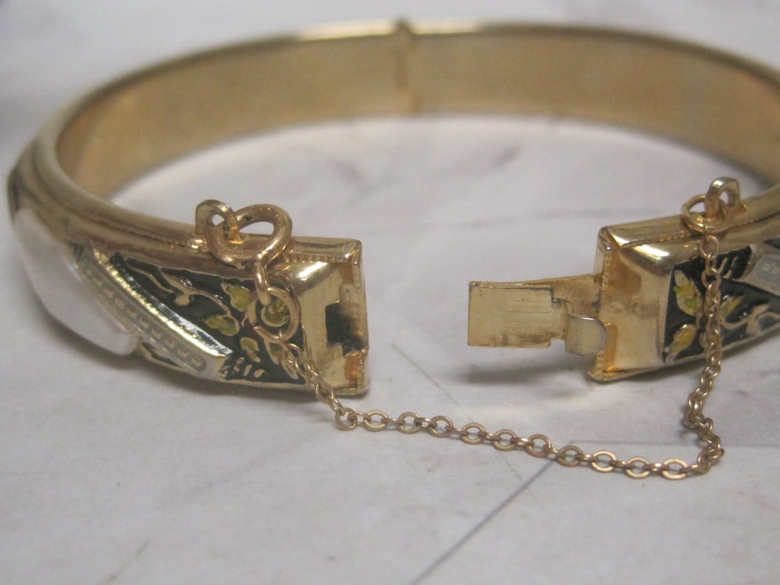 1/20 12k Gold-Filled Bangle with Mother of Pearl & Enamel Detailing - 4