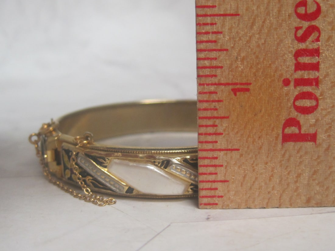 1/20 12k Gold-Filled Bangle with Mother of Pearl & Enamel Detailing - 5