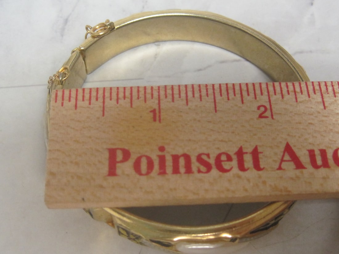 1/20 12k Gold-Filled Bangle with Mother of Pearl & Enamel Detailing - 6