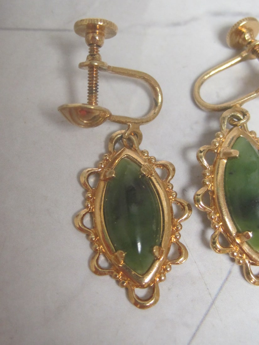 Vintage Karatclad by Bell Gold-Plated Jade Screwback Earrings - 2