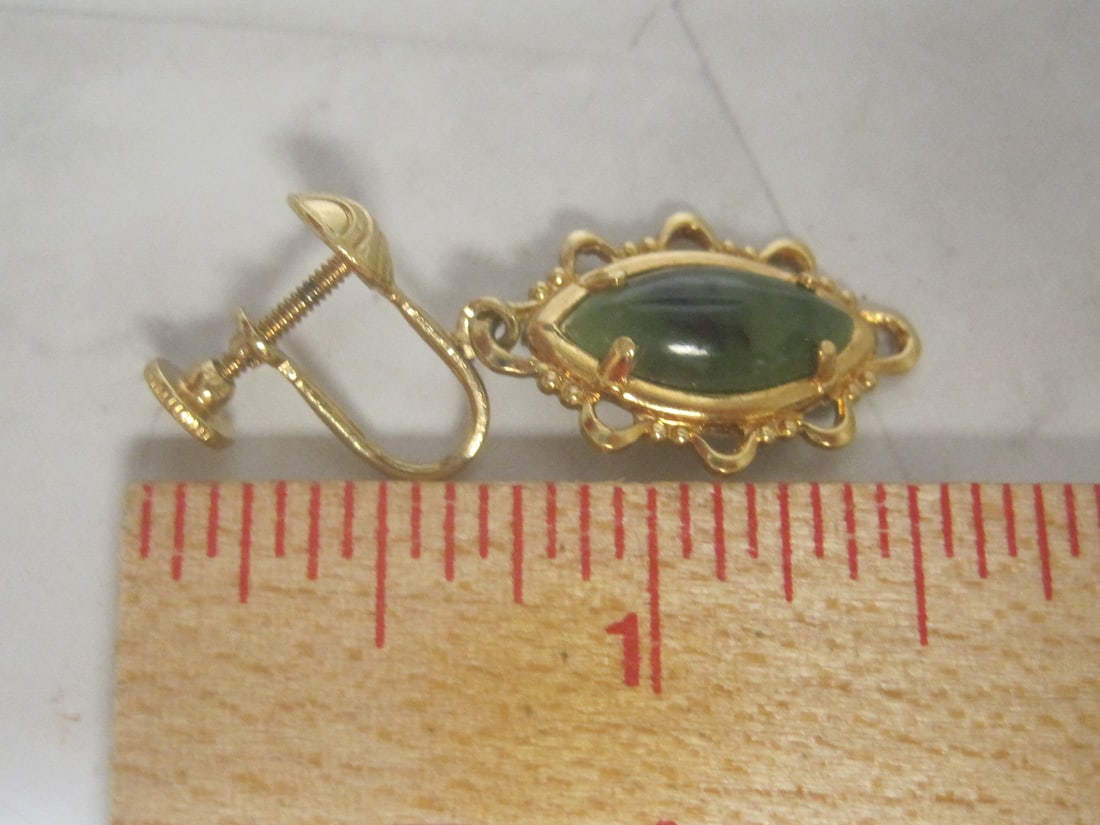 Vintage Karatclad by Bell Gold-Plated Jade Screwback Earrings - 4