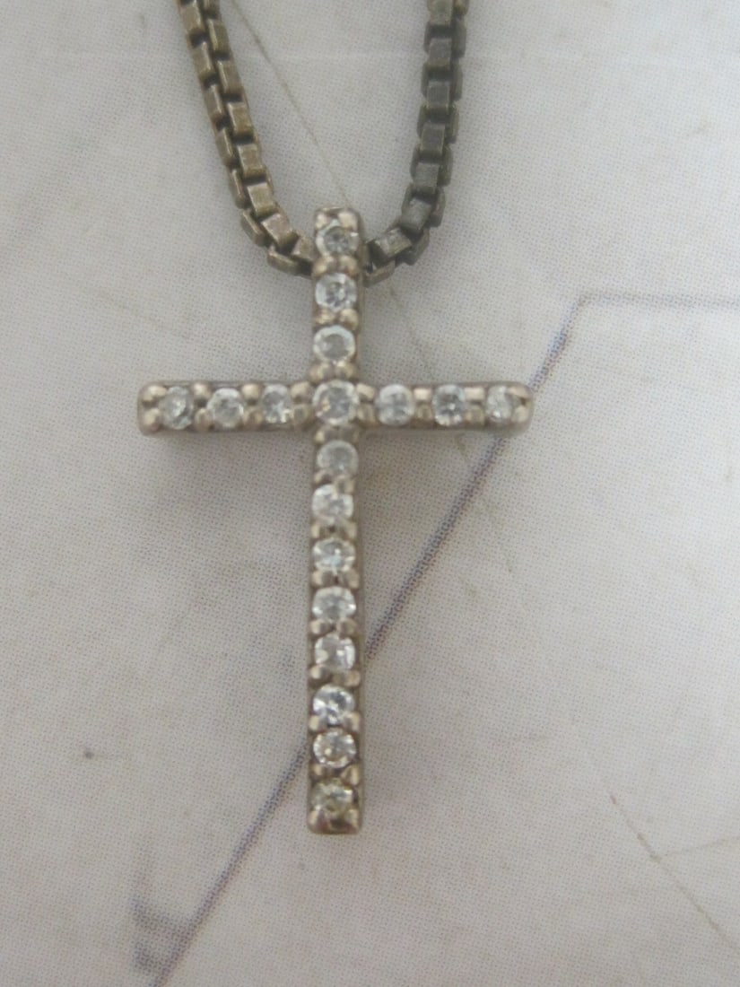 Sterling Silver CZ Cross Pendant on 16" Sterling Silver Chain - 2