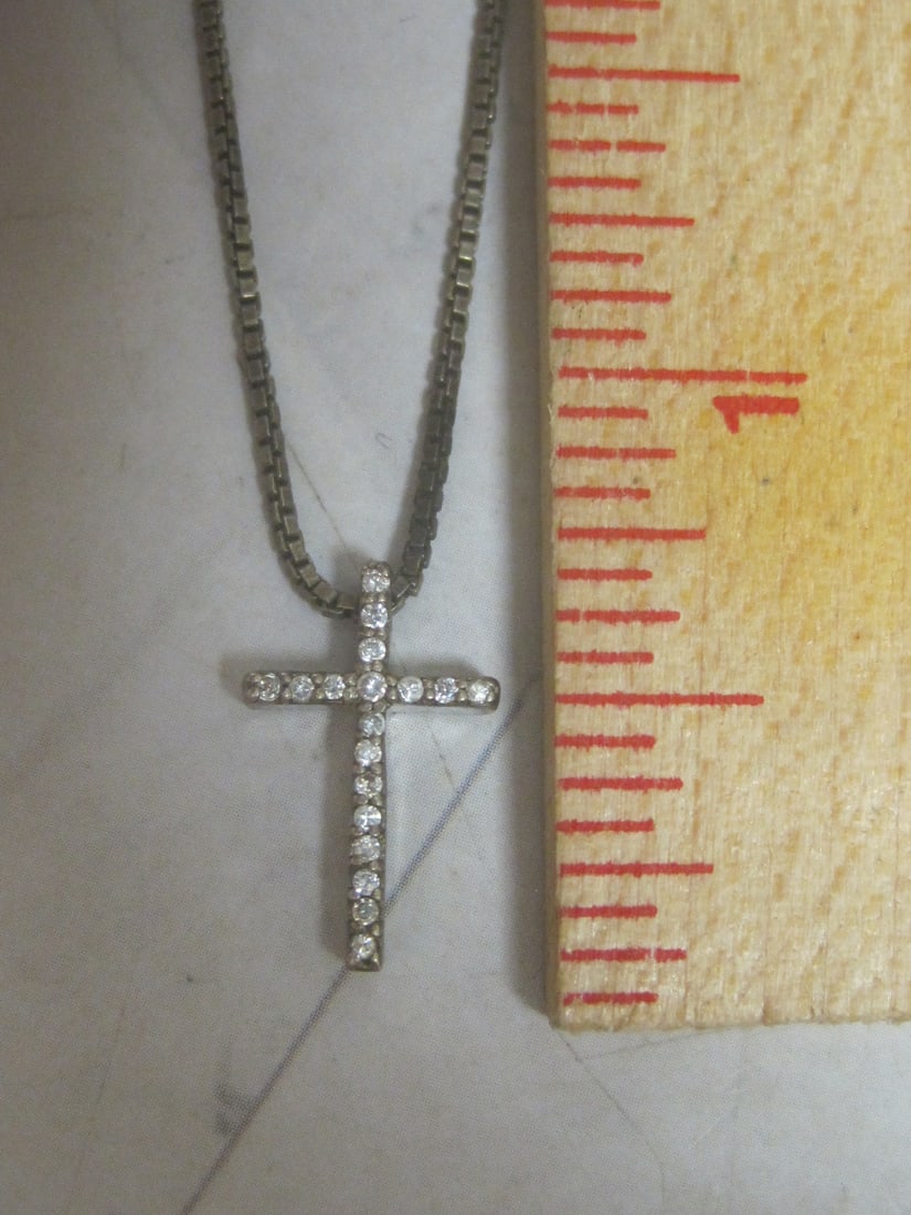 Sterling Silver CZ Cross Pendant on 16" Sterling Silver Chain - 4