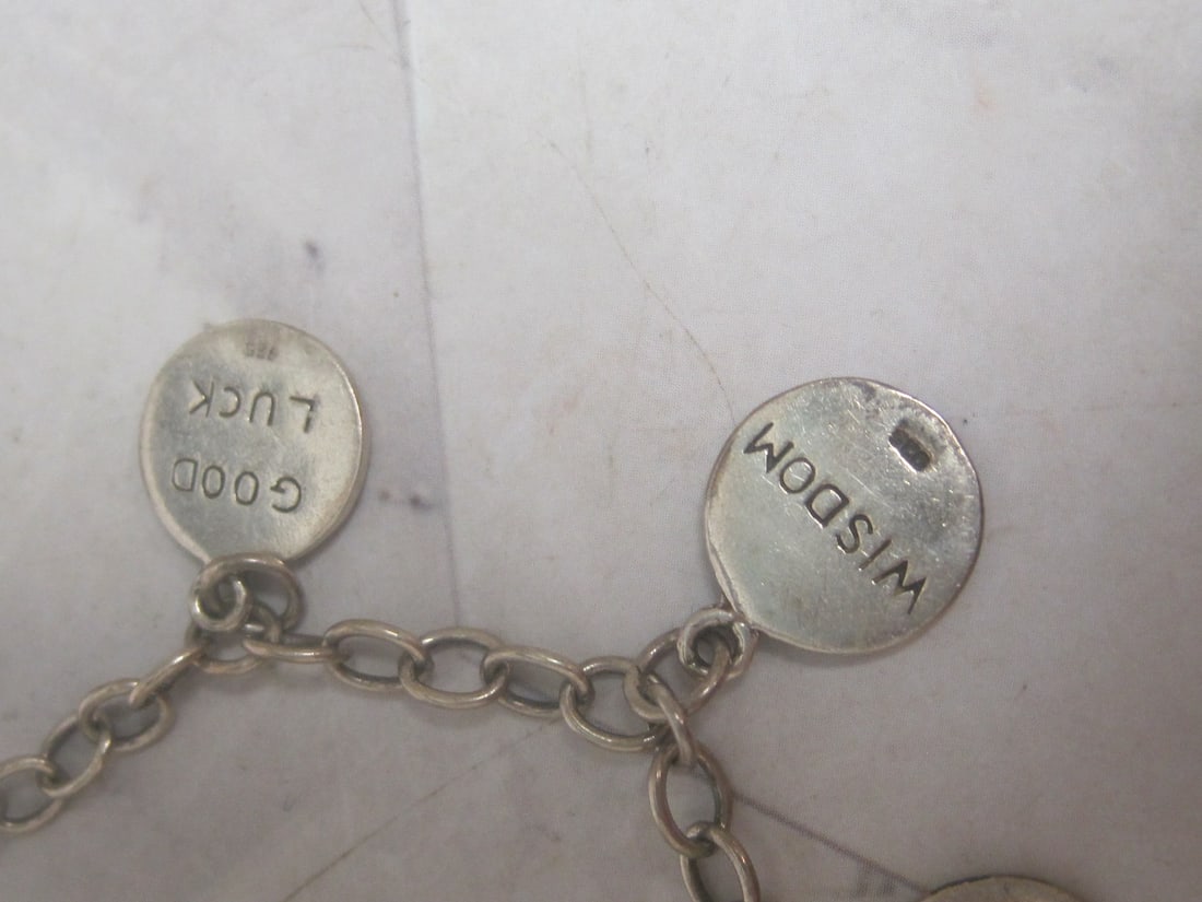8" Sterling Silver Chinese Positive Virtues Charm Bracelet - 3