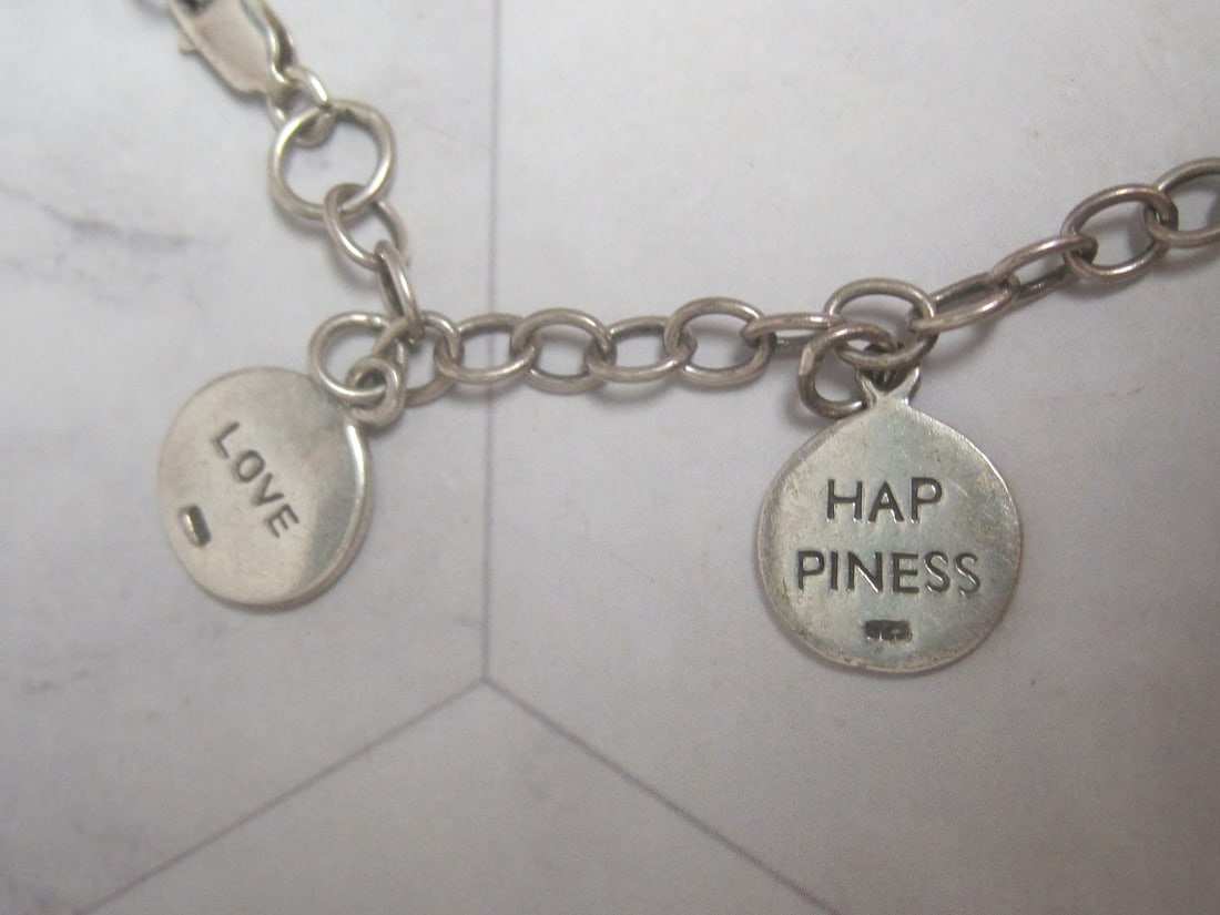 8" Sterling Silver Chinese Positive Virtues Charm Bracelet - 5