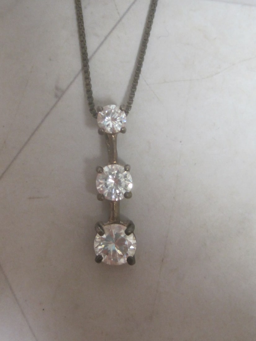 Sterling Silver CZ Pendant on 18" Sterling Silver Chain - 2