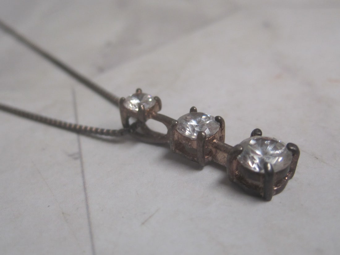 Sterling Silver CZ Pendant on 18" Sterling Silver Chain - 3