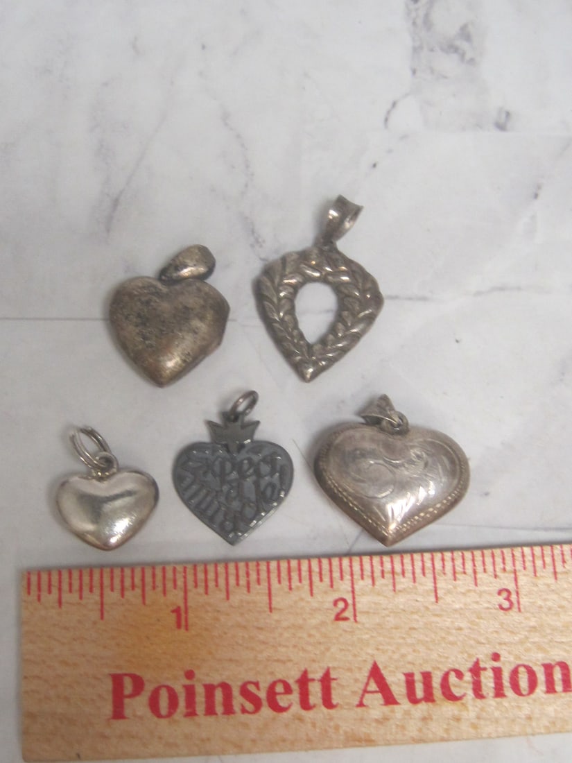 Lot of 5 Sterling Silver Heart Pendants - 5