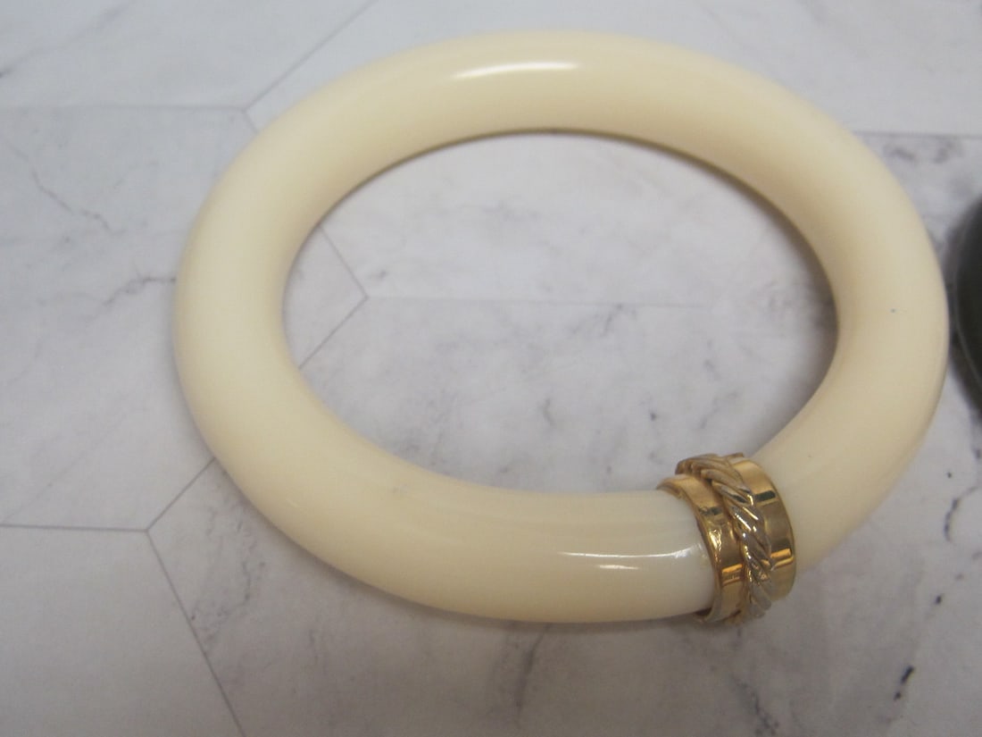 Lot of 2 Vintage Bangle Bracelets with Goldtone Accents - 2