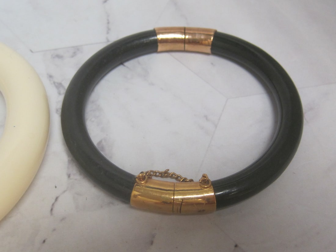 Lot of 2 Vintage Bangle Bracelets with Goldtone Accents - 3