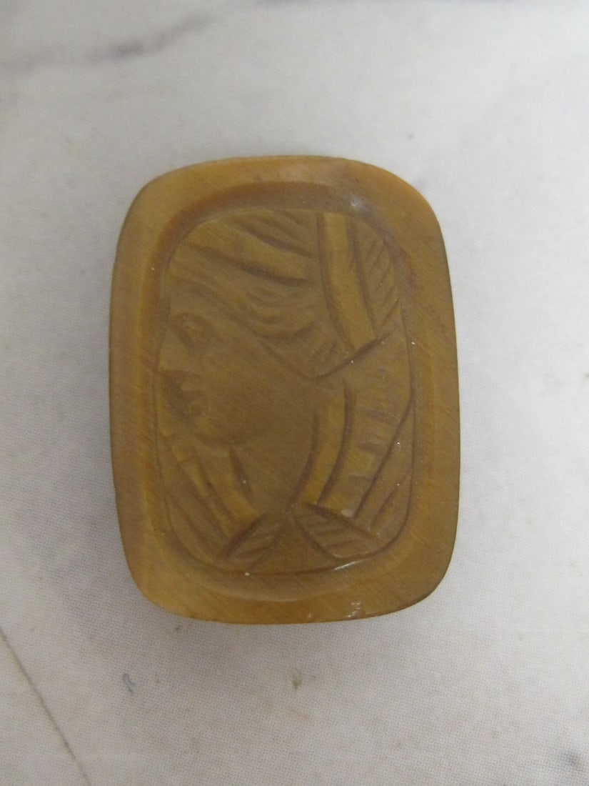 Tigers Eye Intaglio Stone: Featuring a classical female figure