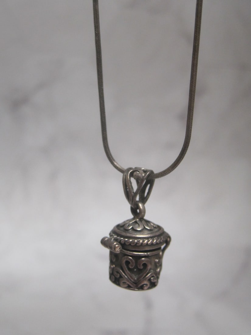 Sterling Silver Prayer Box Pendant on 18" Sterling Silver Chain: Weighs 7.2 grams