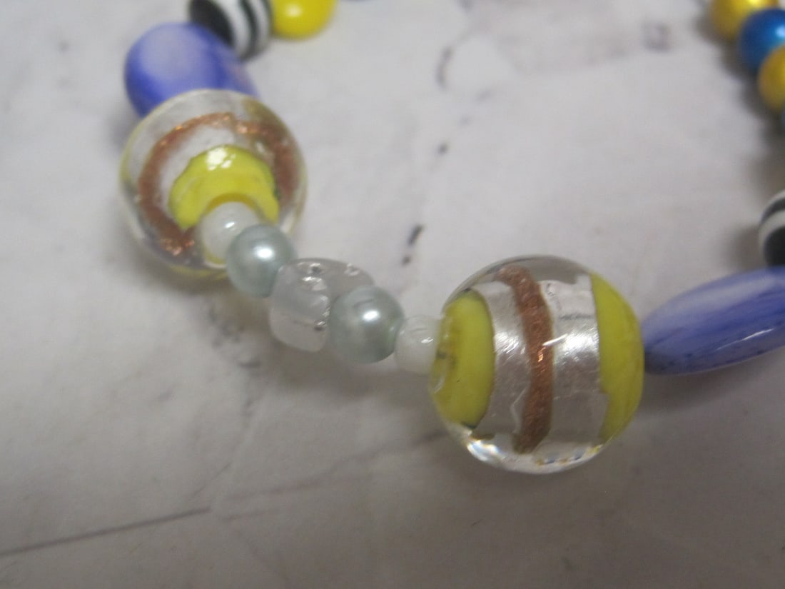 7" Art Glass Bead Bracelet with Sterling Silver Clasp - 2