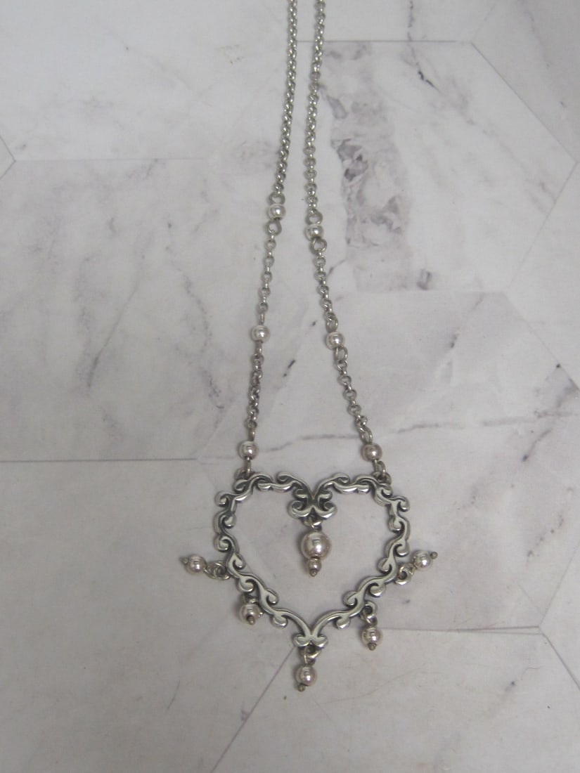16" Brighton Silvertone Summer Love Filigree Heart Necklace: .