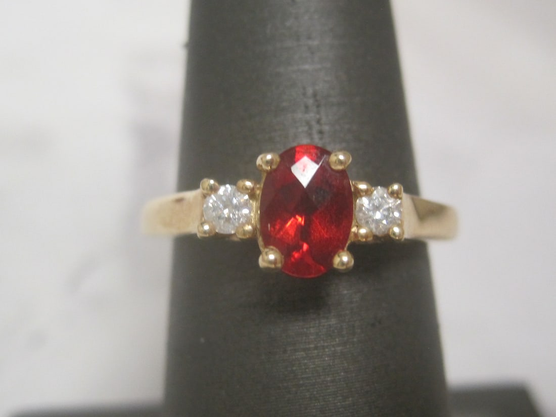 14k Gold Garnet & Diamond Ring: Weighs 2.9 grams, Size 7