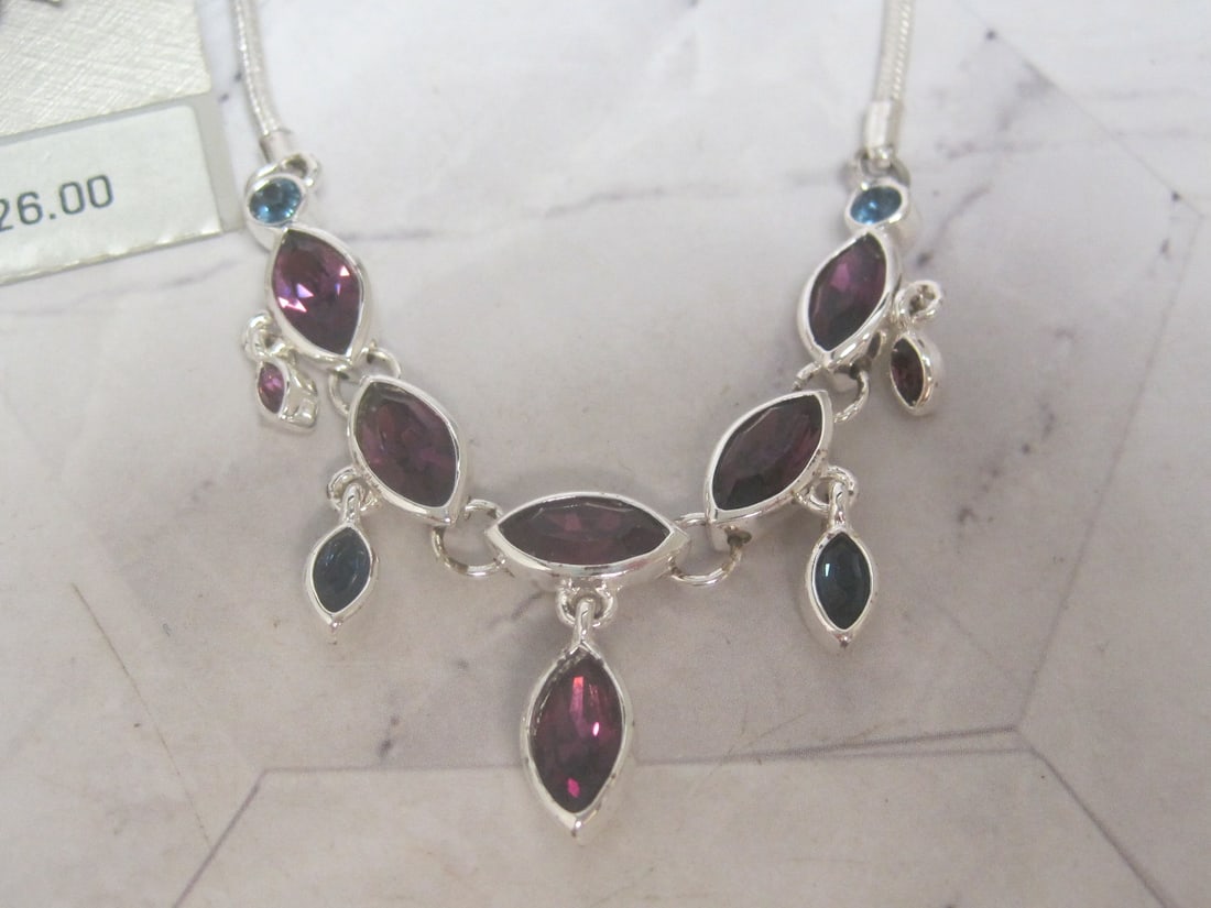 Set of Monet Necklace & Earrings with Purple & Blue Rhinestones - 2