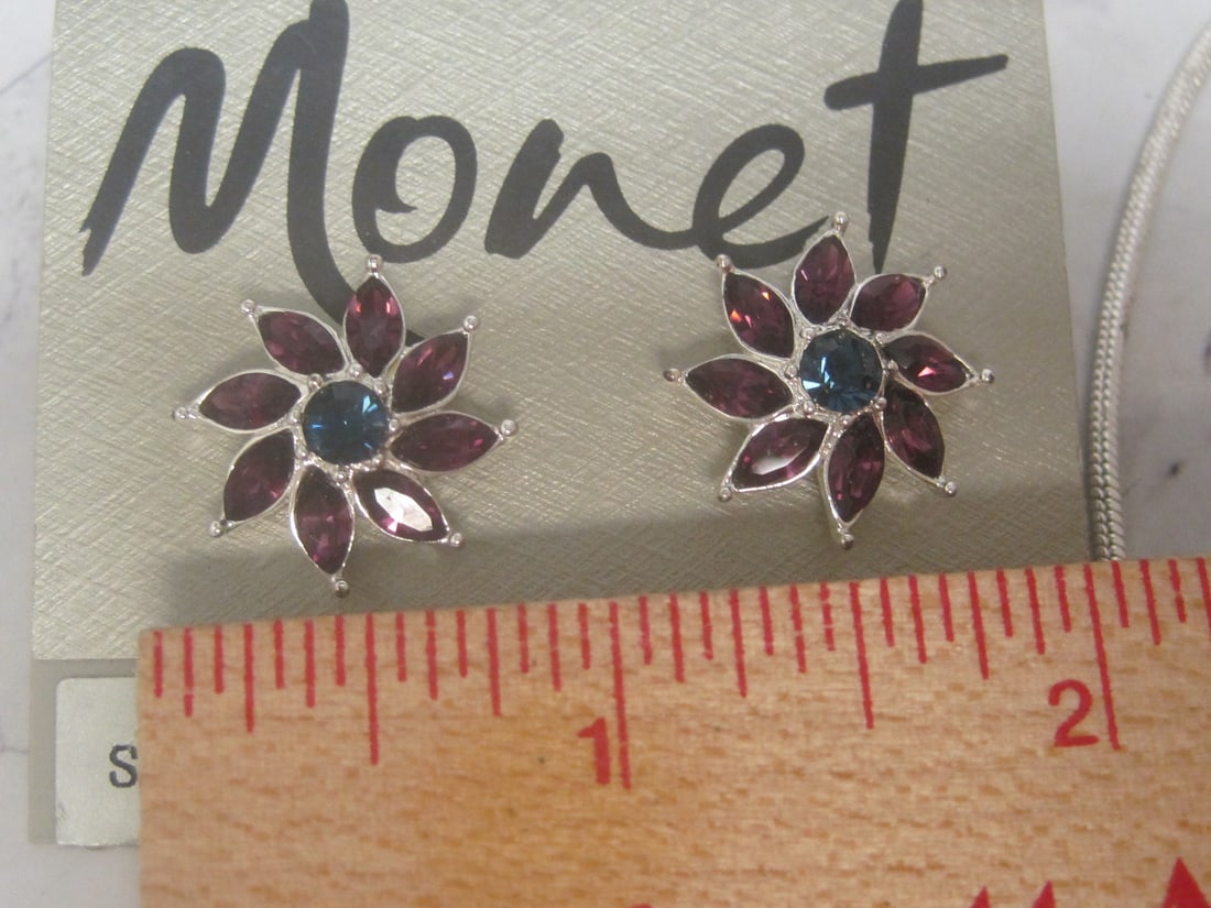 Set of Monet Necklace & Earrings with Purple & Blue Rhinestones - 4