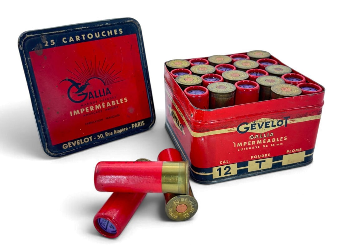 Collectible 25rds. of 12 GA. Gallia Jevelot Paris, France Ammunition in Original Tin: Ammunition is in excellent condition.
