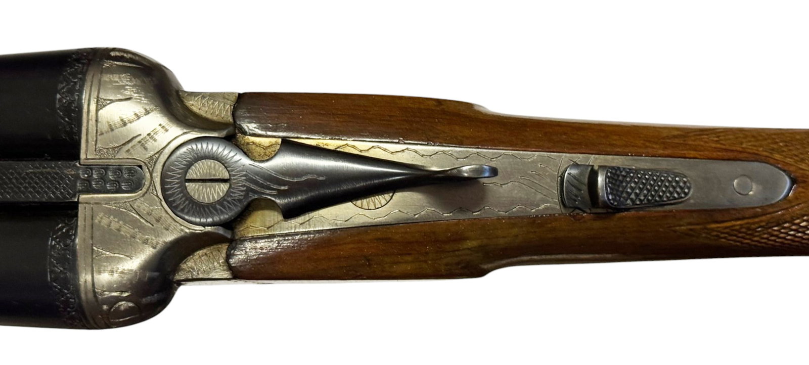 Excellent Engraved Spanish 12 GA. SXS Double Barrel Greener Crossbolt Action Shotgun - 2