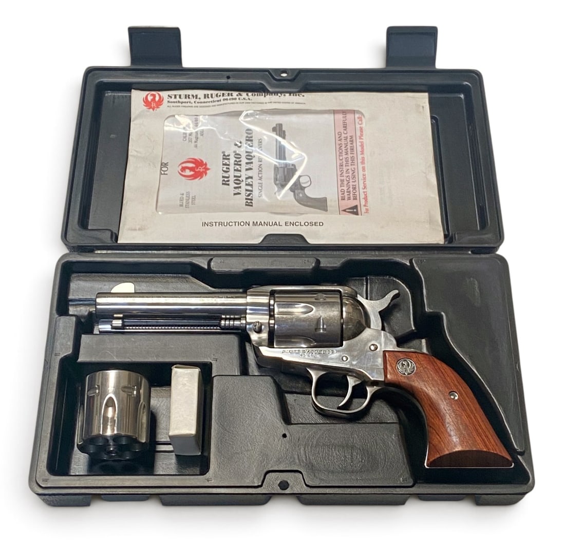 NIB 1999 Ruger Vaquero Special Edition .45 Long Colt Revolver with Original Box: S#: 57-46367 | 4.5" Barrel | 6 Shot SA Revolver | Comes with Extra Cylinder, Lock, and Manual. |||| CONDITION: New in Box. Mechanically Functions. Bore is Excellent ||||| CLASS: MODERN