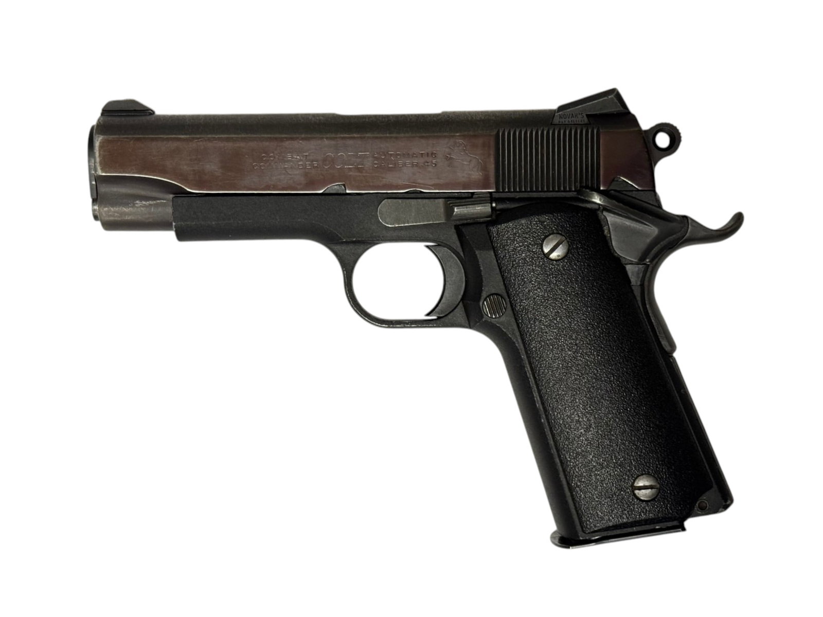 Colt Commander / Para Model P14-45 Semi-Automatic .45 ACP Double Stack Pistol: S#: PG007001 | 4.25" Barrel | Para-Ordinance with blued Colt Commander slide | Has a matte finish slide | Textured composite grips |||| CONDITION: Very good. 90% gloss plum finished slide with a matte