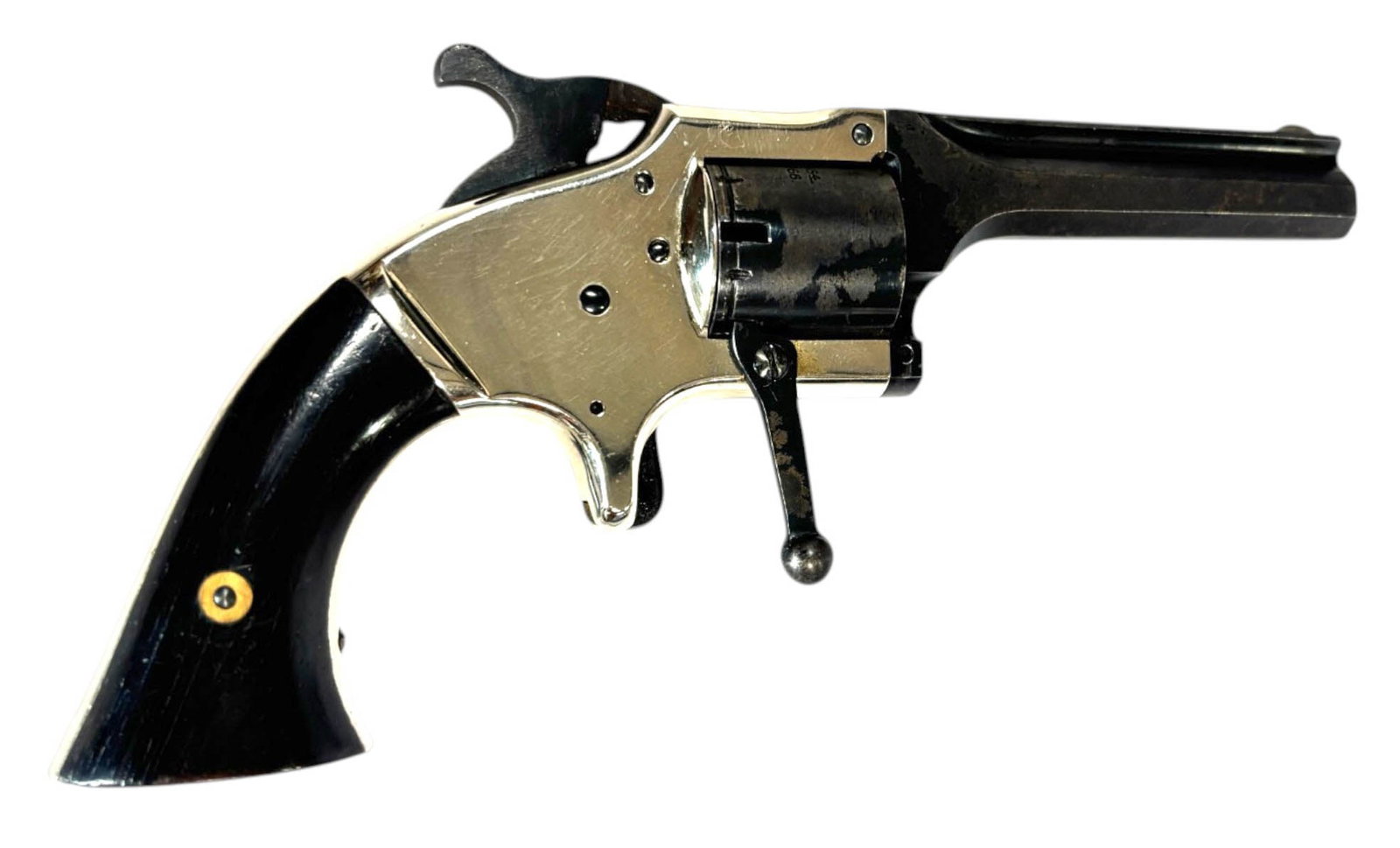 Excellent Scarce Antique 1860s Connecticut Arms .28 CAL. Cup-Fire Pocket Revolver: S#: 1606 | Matching serial number on frame and on inside of both grips | 3” Octagon Barrel | 6-Shot single-action, spur-trigger firearm that loads proprietary .28 Caliber front-loading cup-prime